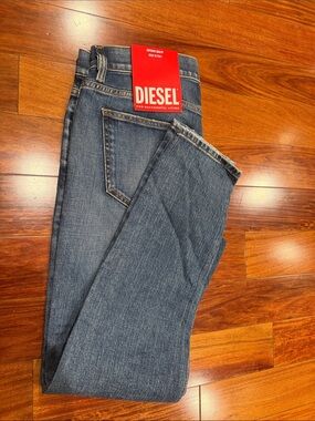 Diesel Slim Jeans in Indigo Blue with Red Logo Tag